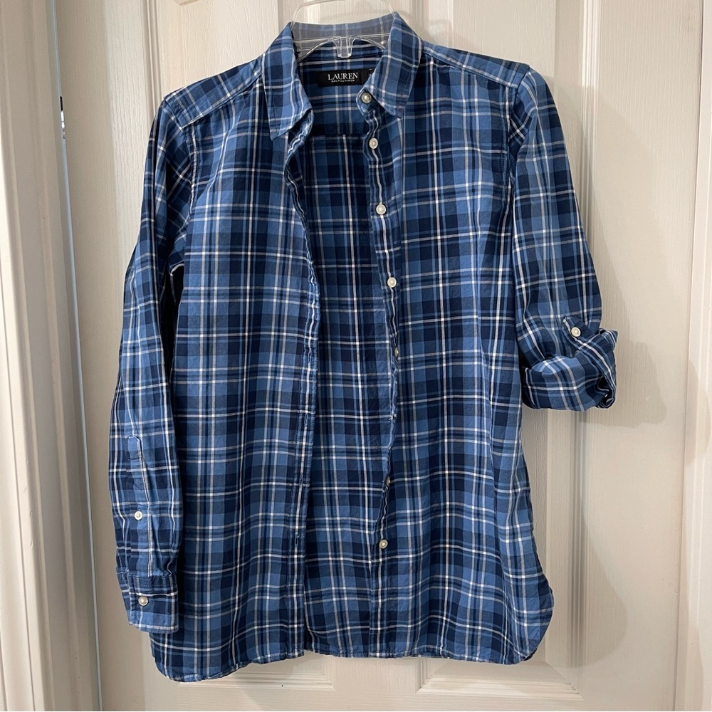 Ralph Lauren Button Shirt - Blue/Navy/White Plaid.  Womens: SP.